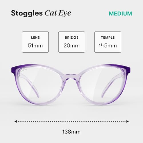Stoggles Cat Eye Z87.1 Certified Safety Glasses, Blue-Light, UV Blocking Lens, Top & Side Shield, Anti-Fog, Stylish Eyewear