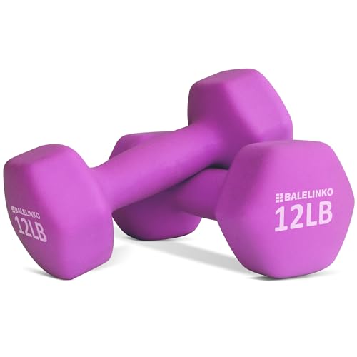 Balelinko 12 lb Neoprene Dumbbells Set of 2 – Non-Slip Grip, Anti-Roll Hex Free Weights for Home Gym