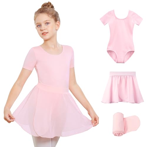 Stelle Girls Ballet Leotard Set with Skirt and Footed Tights, 6-7 Years, Pink