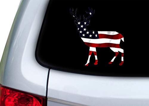 5x5 Inch Deer Hunter Buck Decal - USA Flag Vinyl Sticker