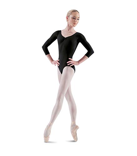 Bloch Women's Ballon 3/4 Sleeve Leotard - Pinch Front, Black, Small