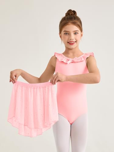 Girls Ballet Leotard with Ruffle Trim & Crisscross Back - Pink, 5-6 Years