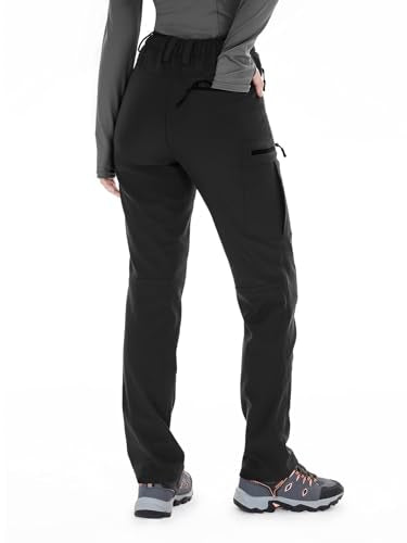 Wespornow Women's Fleece-Lined Hiking Pants Black Medium Water Resistant Windproof