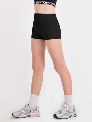 High Waist Girls Biker Shorts - Black, 9-10 Years