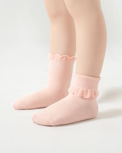 Toddler Girls Ruffle Socks - Cotton Frilly Dress Socks 2-4T