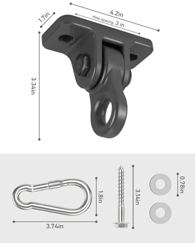 4 Pack Black Heavy Duty Porch Swing Hangers Kit - 5000 lbs Capacity, Rust-Resistant Swing Hardware Hooks
