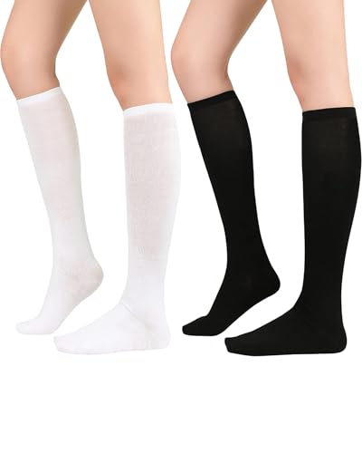 Knee High Socks for Women - 2-Pack Black & White Striped