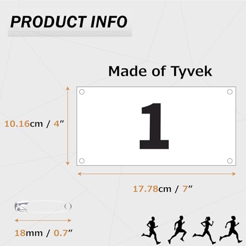 Running Bib Numbers with Safety Pins - Tyvek Waterproof 4"x7" #01