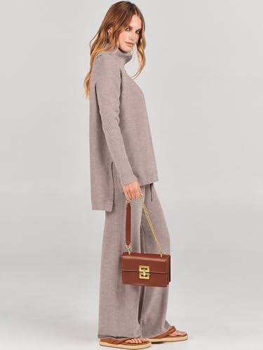 ANRABESS Women's Oversized Turtleneck Sweater Set Large Camel