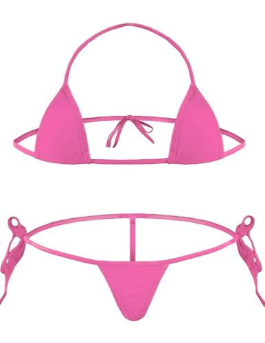 Micro Bikini Set - Women's 2 Piece Halter Swimsuit, One Size Rose Red