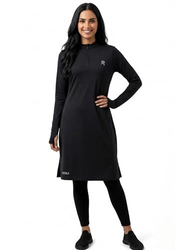 Retaj Modest Activewear Long Sleeve Workout Top - Small Black, Breathable Yoga & Gym Shirt for Women