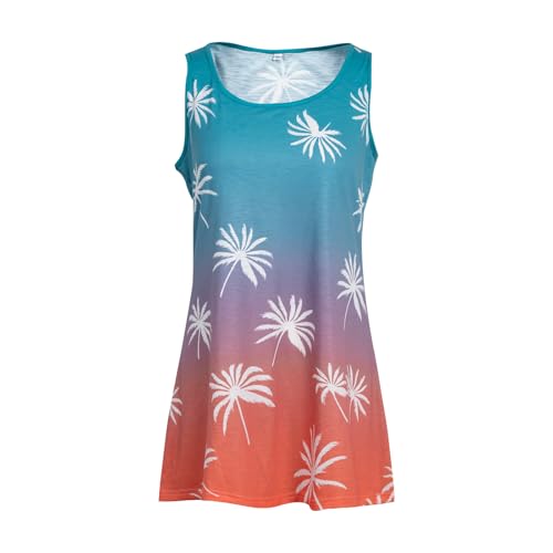 Women's Swimsuit Cover Up - Summer Sleeveless Beach Dress - Blue Coconut Trees, Large