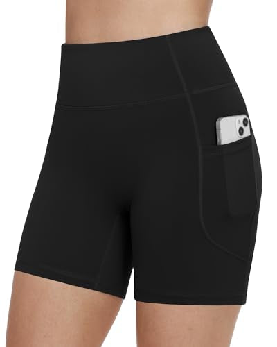 Runhit Women's High-Waist Biker Shorts 4/6/8 in No Front Seam with Pockets, Tummy Control