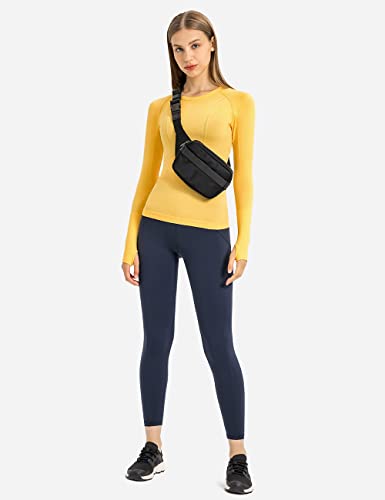 Women's Long Sleeve Yoga Shirt - Breathable Athletic Top, Large Yellow