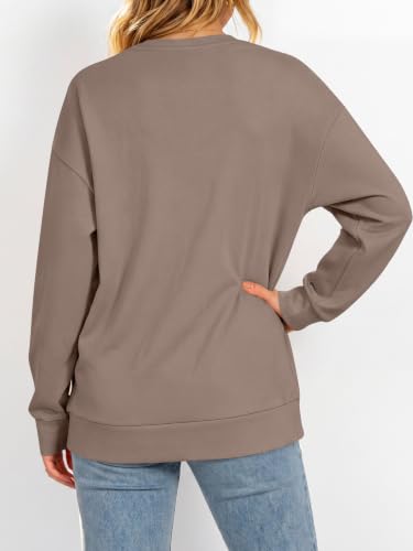 V-Neck Fleece Sweatshirt with Pockets - Large, Light Brown