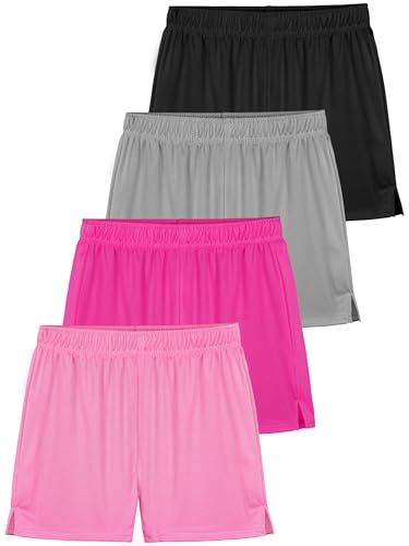 Resinta Youth Athletic Mesh Shorts for Kids - Basketball & Soccer Gymwear, Black/Gray/Pink, 6-7 Years