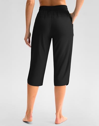 Viodia Women's 18" Modest Swim Capris Pants with Pockets, X-Large Black