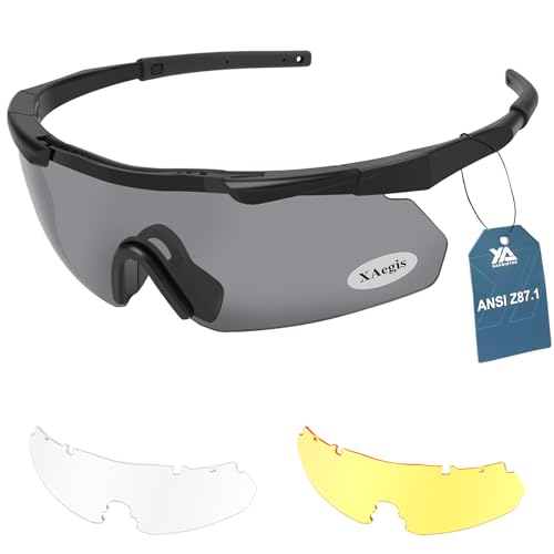 xaegistac Black Frame Tactical Eyewear with 3 Interchangeable Lenses - Unisex Shooting Glasses