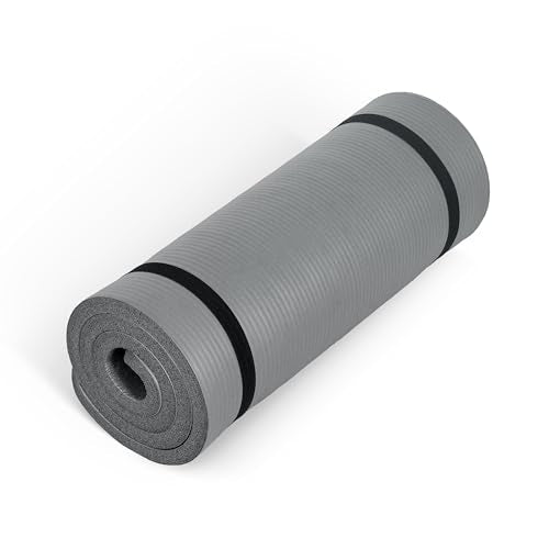 Extra Thick 1-Inch Yoga Mat with Strap - Gray
