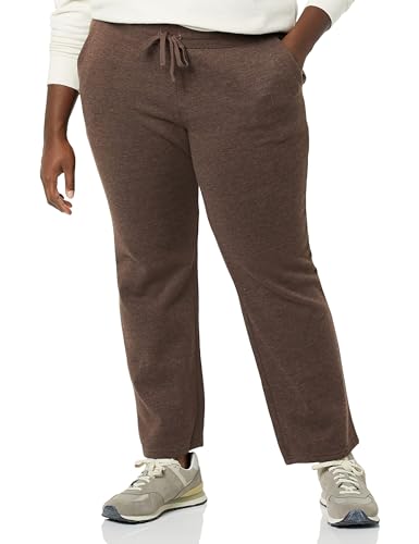Women's Fleece Sweatpants with Drawstring - Medium Chocolate, Relaxed Fit, Straight Leg