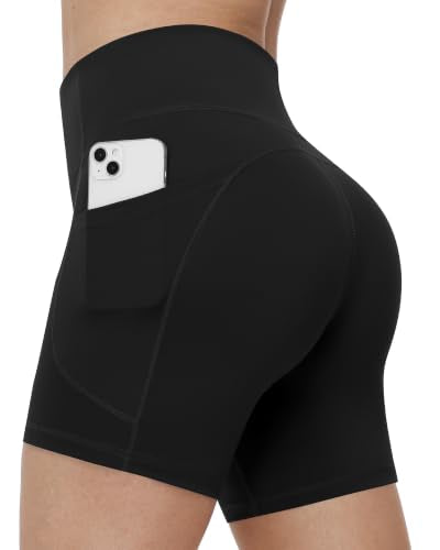 Runhit Women's High-Waist Biker Shorts 4/6/8 in No Front Seam with Pockets, Tummy Control