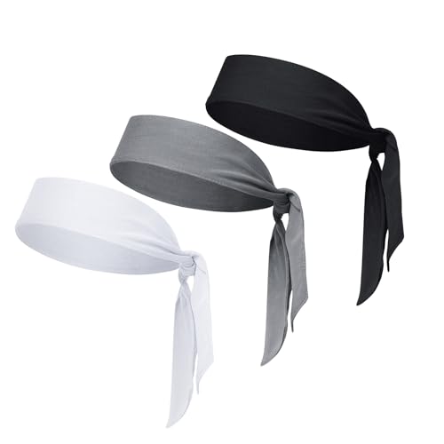 Adjustable Sports Headband Set - 3 Pack Black, White, Gray