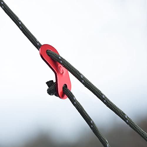 Guyline Cord Adjuster Tensioner - Aluminum Alloy, 2 Holes, Red (12 Pack)