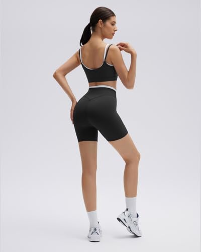 Workout Set - Layered Sports Bra & Biker Shorts - Medium Black