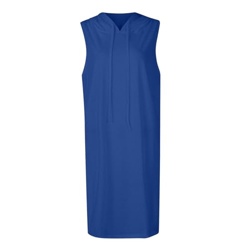 Casual Sleeveless Drawstring Hoodie Dress - XX-Large A001-Blue