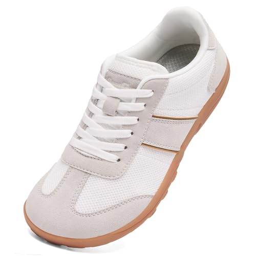 SILENTCARE Women's Wide Toe Box Barefoot Casual Sneakers 8 White