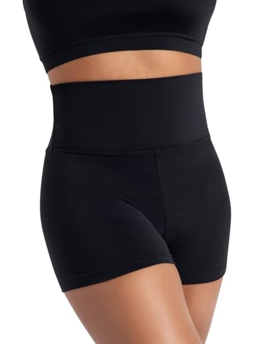 Capezio Women's High Waisted Dance Shorts Small Black - Elastic-Free Waist, Comfortable Nylon-Spandex Blend