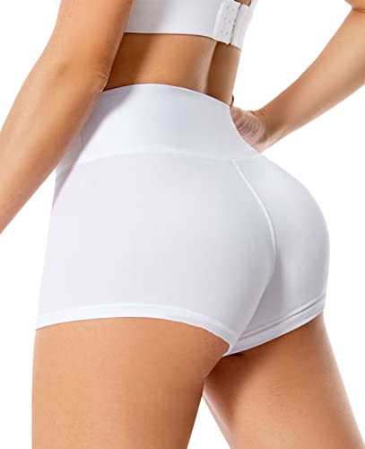 High Waisted Biker Shorts for Women - 3 Inch - Small-Medium - White