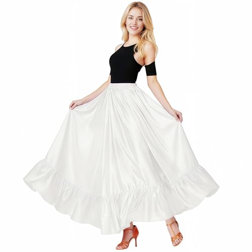 Baisdan White Satin Flamenco & Belly Dance Skirt for Women - One Size