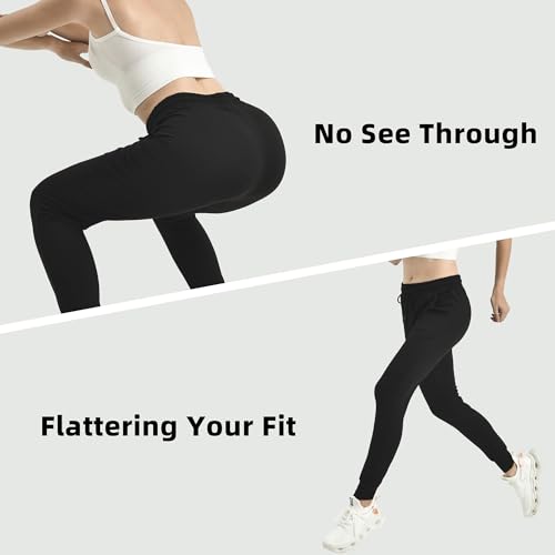Full Length Black Joggers for Women with Pockets - Large