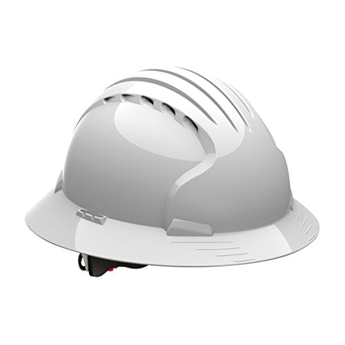 Evolution Deluxe 6161 280-EV6161-10V Full Brim Hard Hat with HDPE Shell, 6-Point Polyester Suspension and Wheel Ratchet Adjustment Vented, White