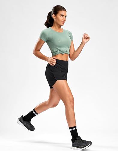 G Gradual Women's 3-Inch Running Shorts with Phone Pocket - Large Black