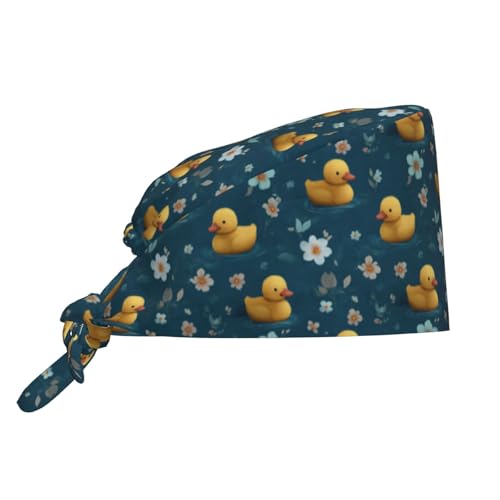 Adjustable Surgical Cap with Sweatband - Yellow Ducks Floral