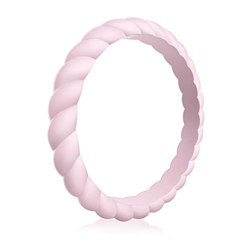 Silicone Wedding Ring for Women - Thin Braided Rubber Band - Deep Purple, White, Light Green, Light Purple, Pink, Purple, Gray, Watermelon