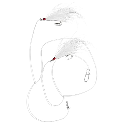 Fluke Flounder Rig with Bucktail Teaser Hook – 5/0 Size, 1 Pack - White