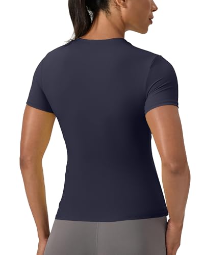 LEICHR Women's Compression Shirt Navy Small Short Sleeve Crewneck Nylon Quick-Dry Top