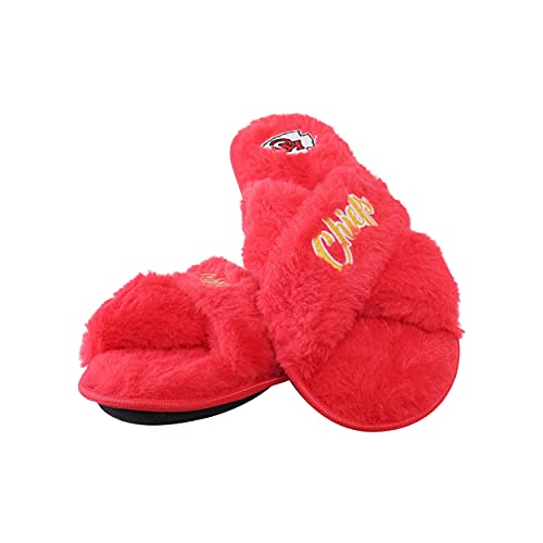 Women's NFL Team Script Fuzzy Cross Slide Slippers - Soft & Stylish