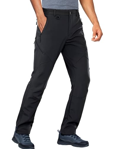 Stlight 34W x 32L Black Snow Ski Pants - Water-Repellent Softshell with Fleece Liner, 6 Zip Pockets