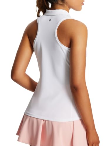 Baleaf Women's Sleeveless Golf Polo Shirt Racerback with Zipper Collar - Small White