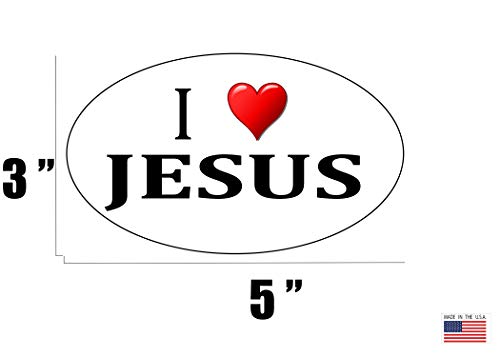 I Love Jesus Car Decal - Oval Bumper Sticker 5x3 Inch