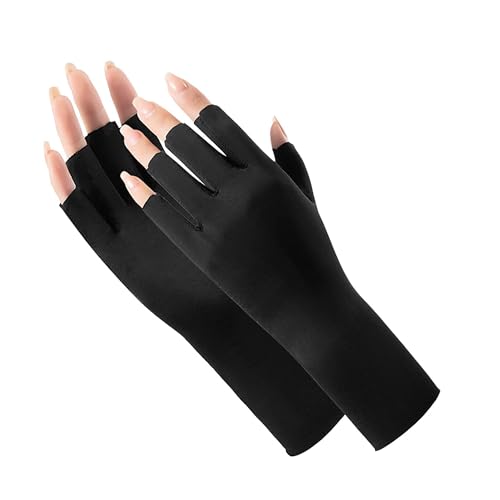 Women's Ice Silk UV Protection Fingerless Driving Gloves - Black Short