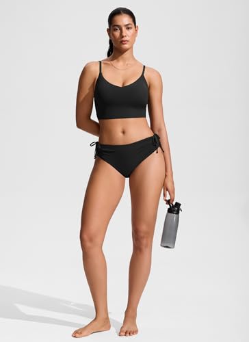 CRZ YOGA Mid-Waisted Ruched Bikini Bottoms - Medium Black Swimsuit