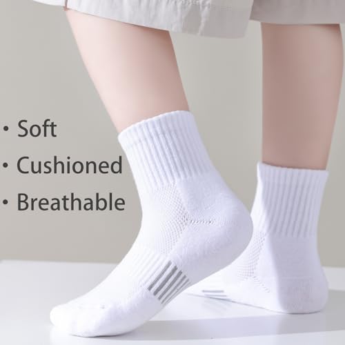 Kids Cotton Cushioned Ankle Athletic Socks 12 Pairs, White, 7-10 Years