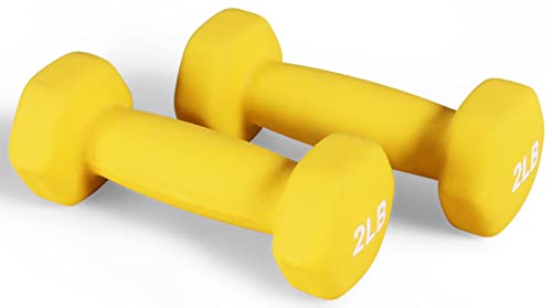 Fitvids 2-Pound Neoprene Dumbbell Hand Weights Set with Stand - Colorful Hex Shape, Anti-Slip & Anti-Roll