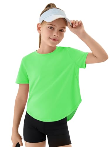 Haloumoning Girls Athletic Shirt, Short Sleeve, Green, 7-8 Years (5-14 yrs)