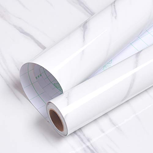 Livelynine Marble Contact Paper Peel and Stick Countertops Waterproof White Marble Wallpaper Counter Top Covers Kitchen Cabinet Wallpaper Self Adhesive Countertop Vinyl Wrap Desk Table 15.8x78.8